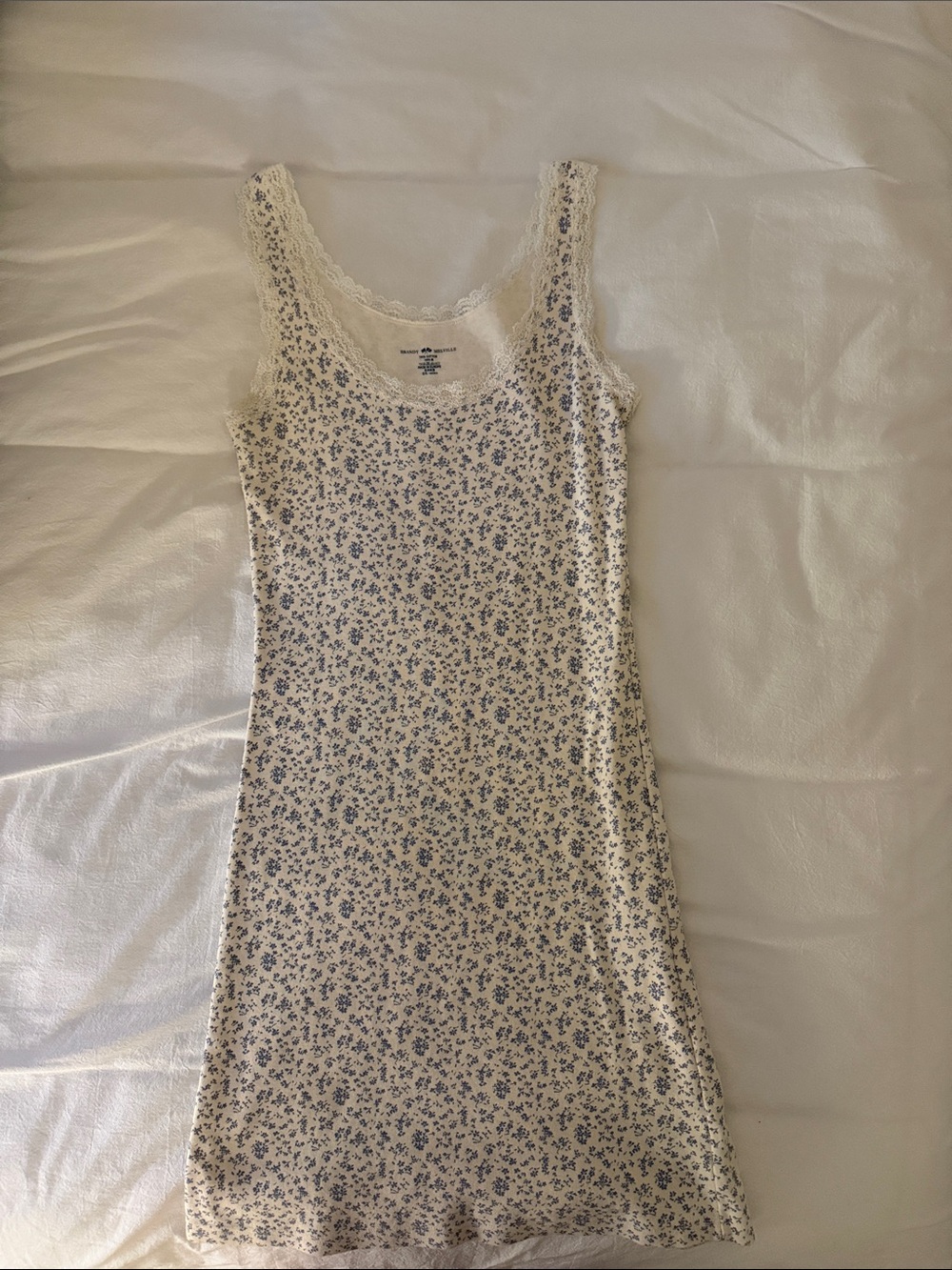 Brandy Melville Cream Slip Dress with Blue Floral Print
